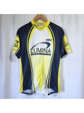 Cycling Jersey Louis Garneau Mens XL Short Sleeve 1/2 Zip Lumina Blue Yellow